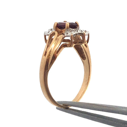 Designer 10K Yellow Gold Garnet Oval Diamond Accented January Anniversary Ring