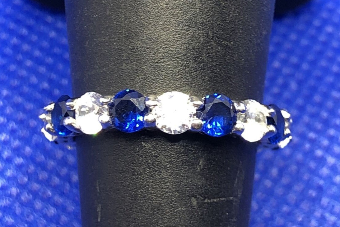 Designer Kiera 925 Sterling Silver White Blue Cubic Zirconia Eternity Band Ring
