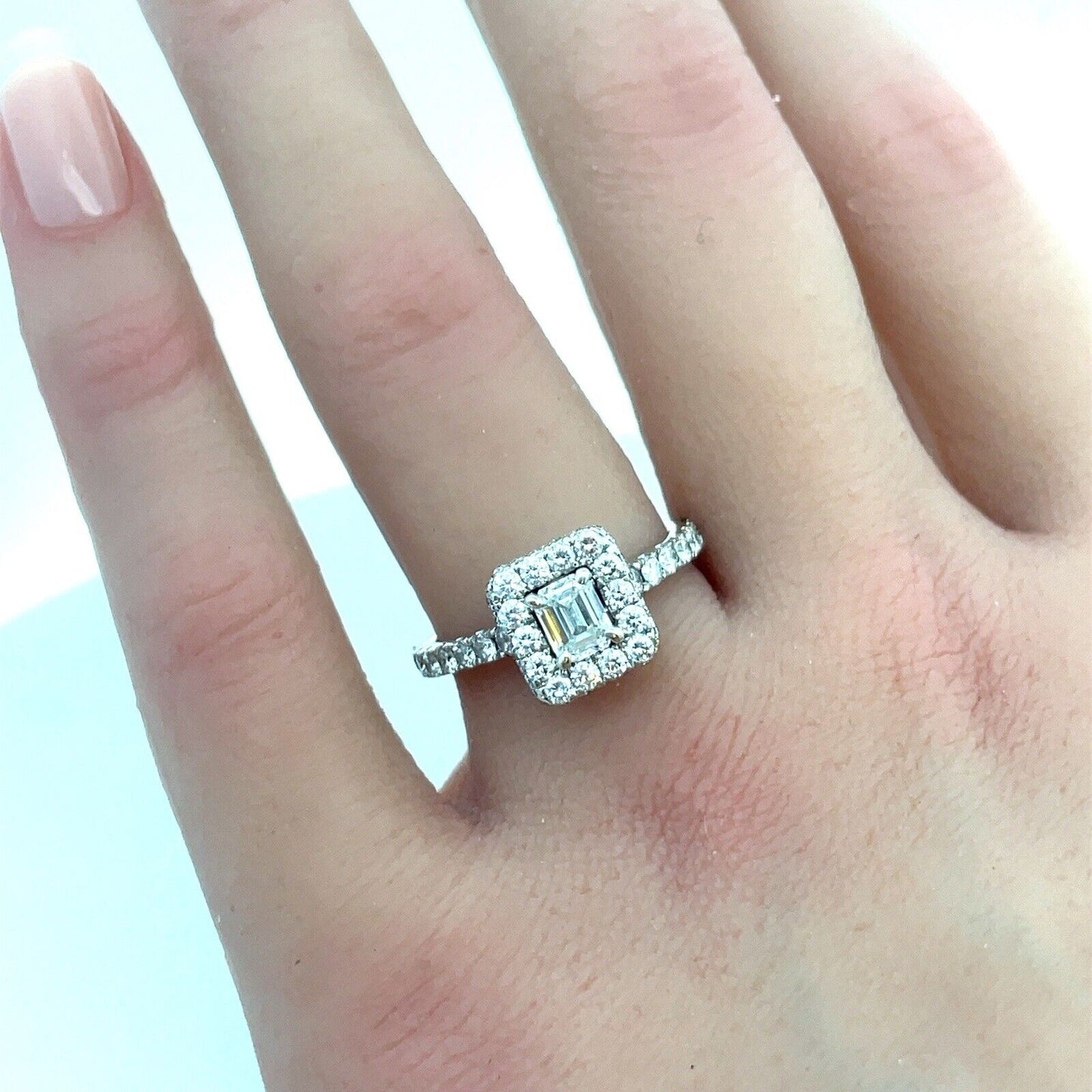 Designer Neil Lane 14K White Gold Emerald Cut Diamond Halo Engagement Ring