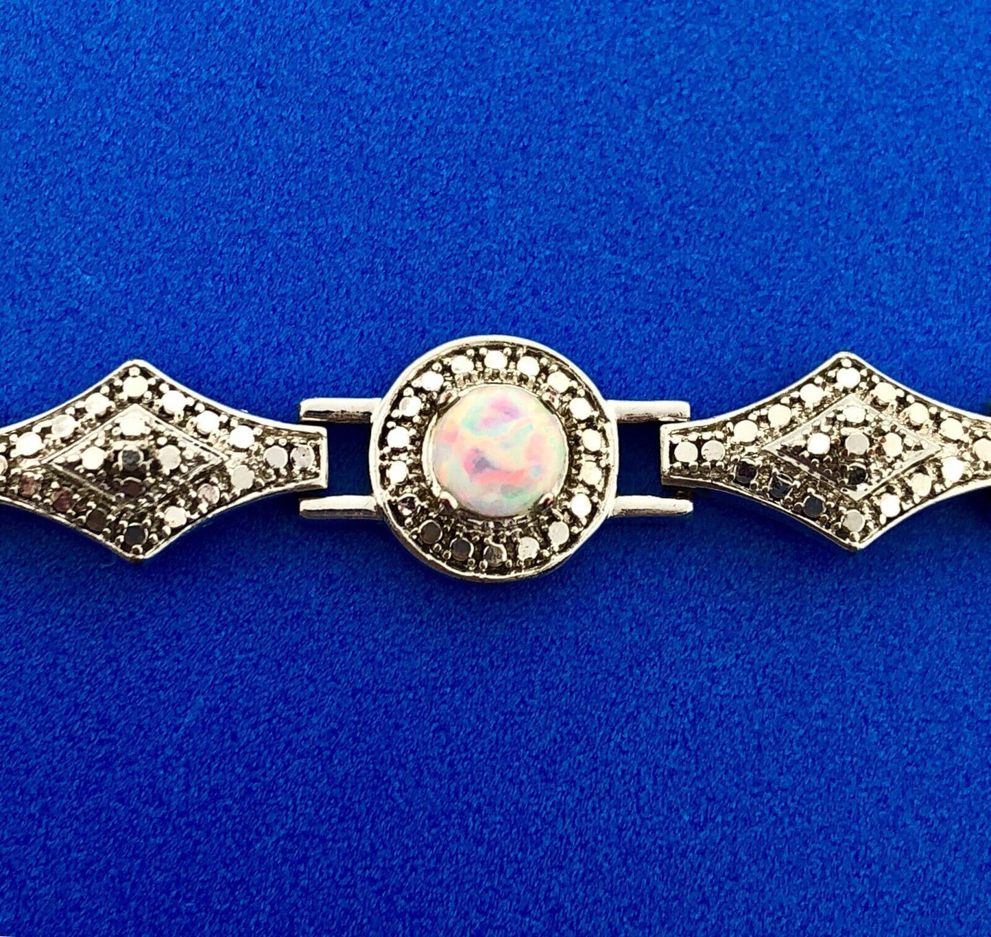Designer PAJ BR Silver Tone Fiery Opal Illusion Statement Panel Bracelet