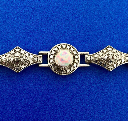 Designer PAJ BR Silver Tone Fiery Opal Illusion Statement Panel Bracelet