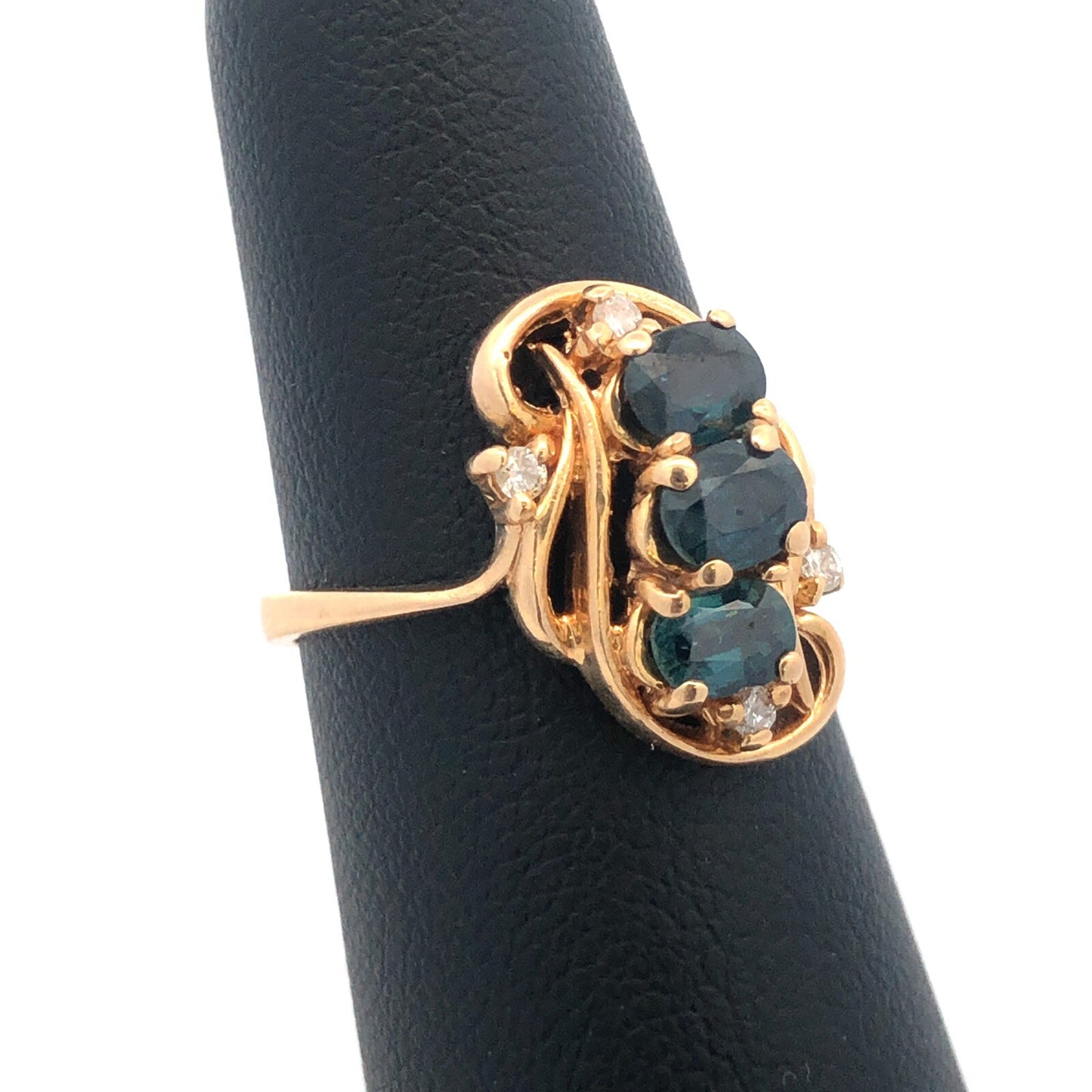 Vintage 14K Yellow Gold Sapphire Diamond Anniversary Birthstone Cocktail Ring