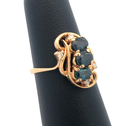 Vintage 14K Yellow Gold Sapphire Diamond Anniversary Birthstone Cocktail Ring