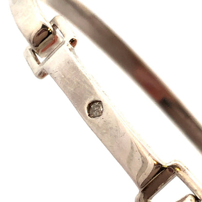 Estate 925 Sterling Silver Round Diamond Solitaire Hook Oval Bangle Bracelet