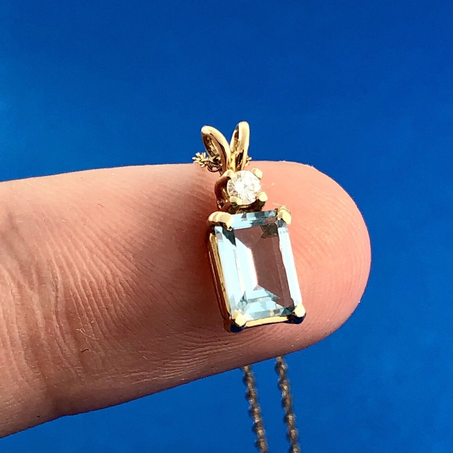 14K Yellow Gold Aquamarine Diamond Accent March Anniversary Pendant Necklace