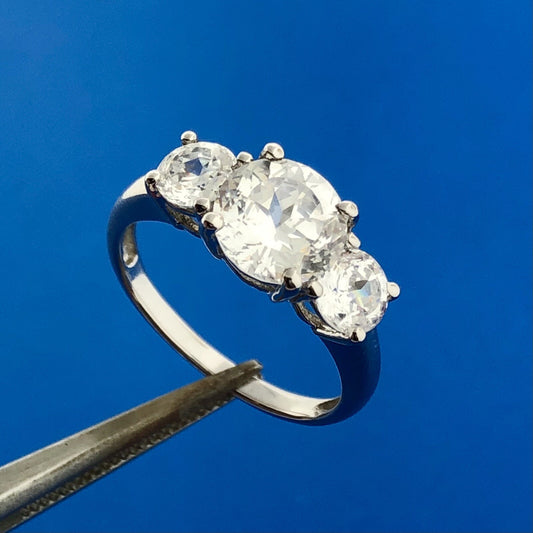 Diamonique 14K White Gold Cubic Zirconia CZ Trio Statement Engagement Ring