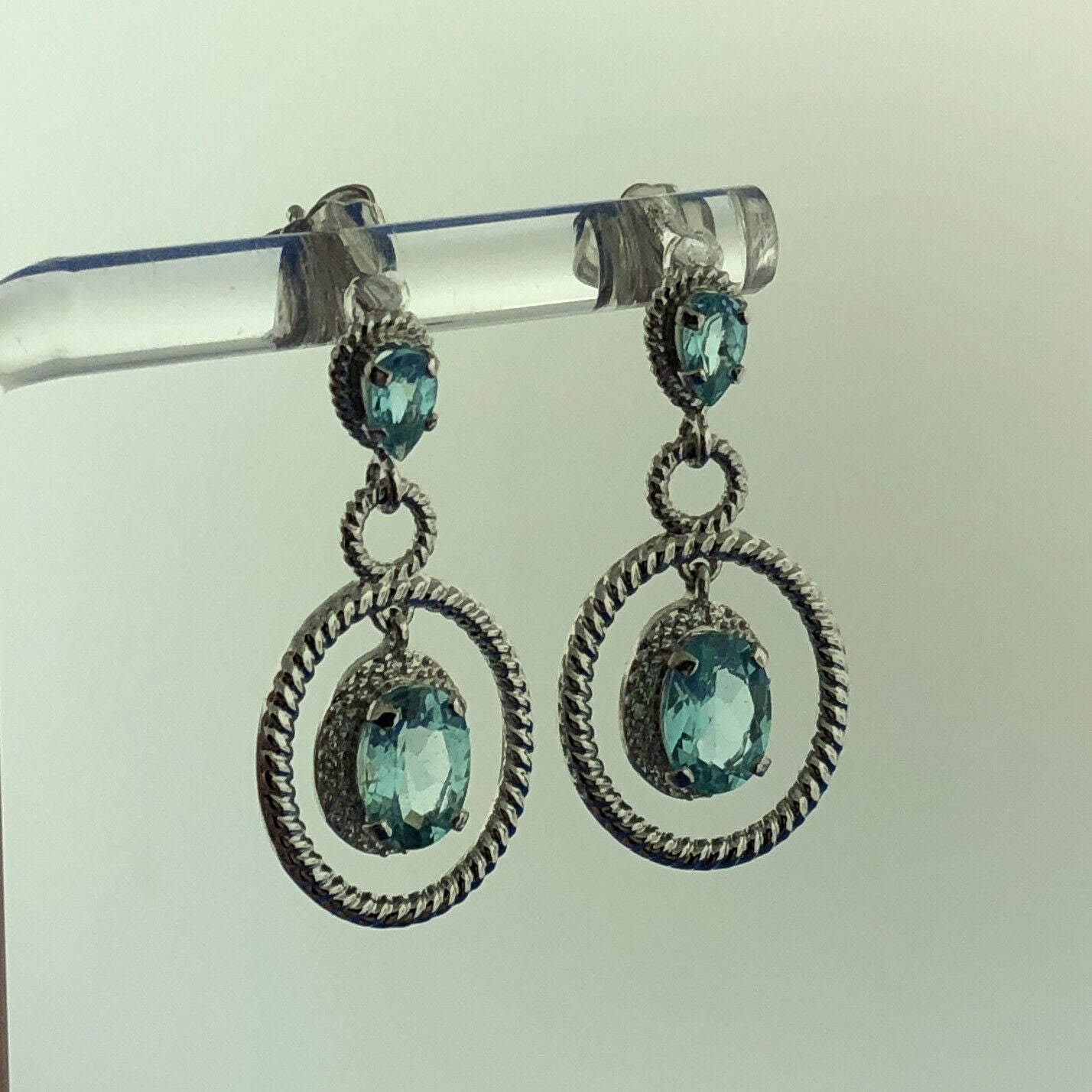 Designer Sterling Silver Blue Topaz December Anniversary Dangle Stud Earrings