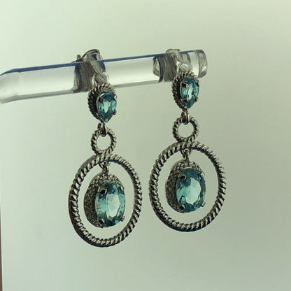 Designer Sterling Silver Blue Topaz December Anniversary Dangle Stud Earrings