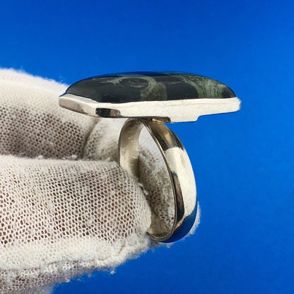 Modernist Sterling Silver Kambaba/Crocodile Eye Jasper Rectangle Statement Ring