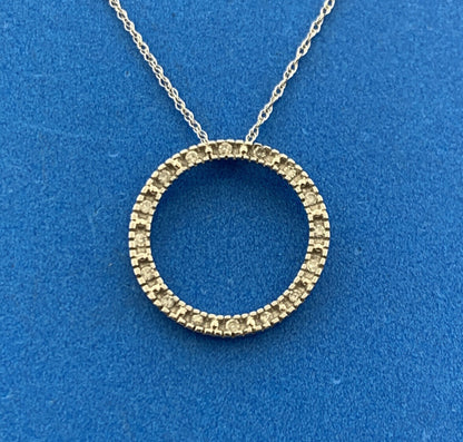 Designer 10K White Gold Diamond Infinity Eternity Circle Anniversary Necklace