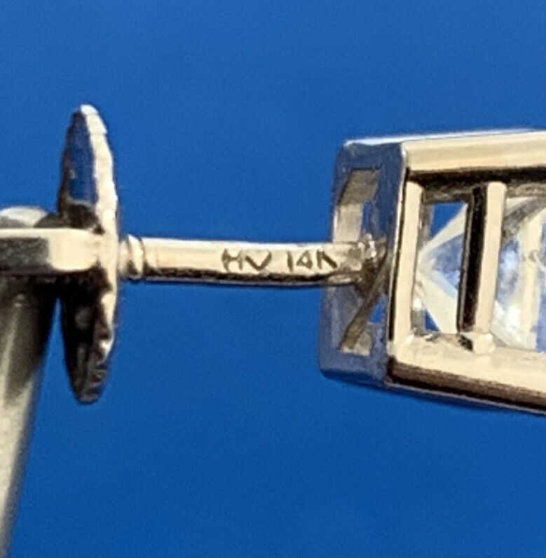 Designer 14K White Gold Princess Diamond Solitaire Screw Back Stud Earrings