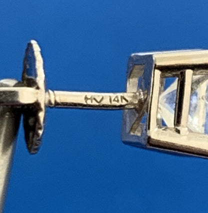 Designer 14K White Gold Princess Diamond Solitaire Screw Back Stud Earrings