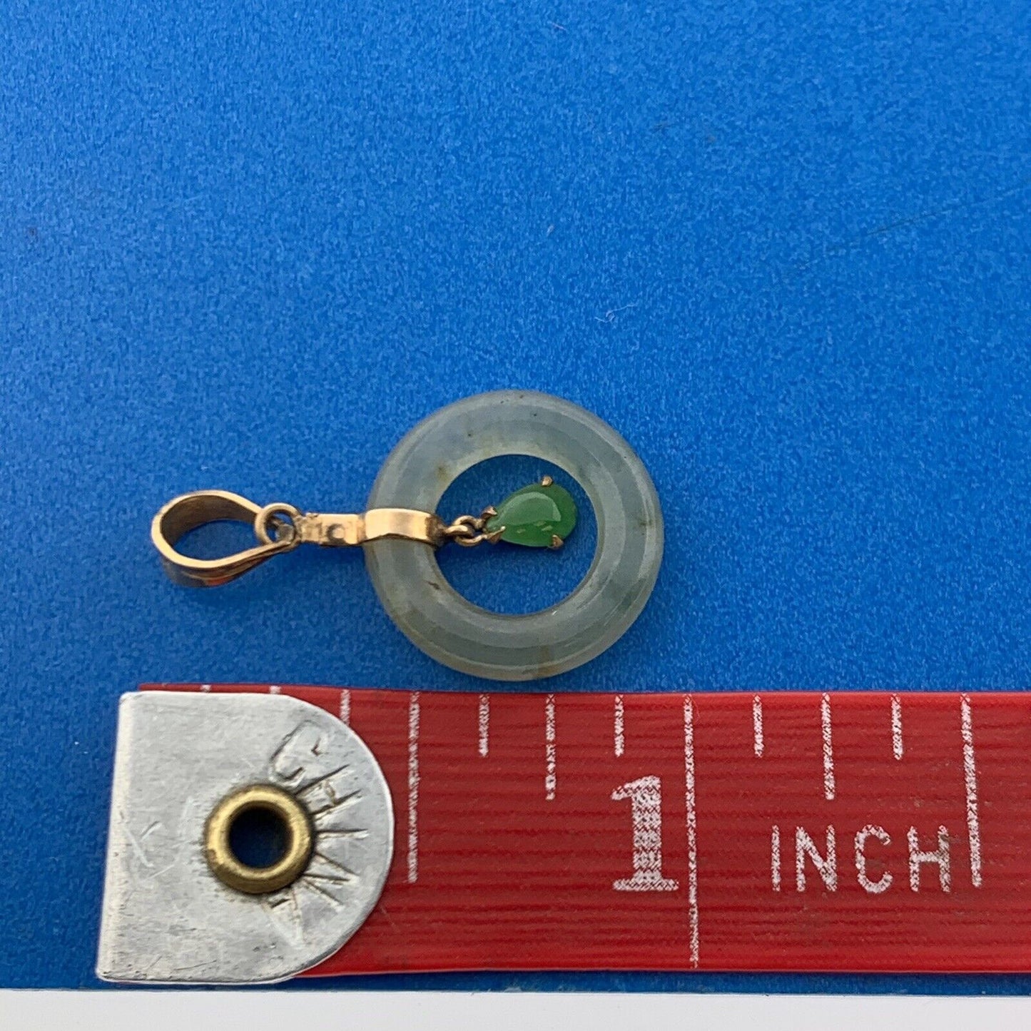 Gorgeous 14k Yellow Gold Cabochon Green Jade Teardrop Halo Dangle Pendant