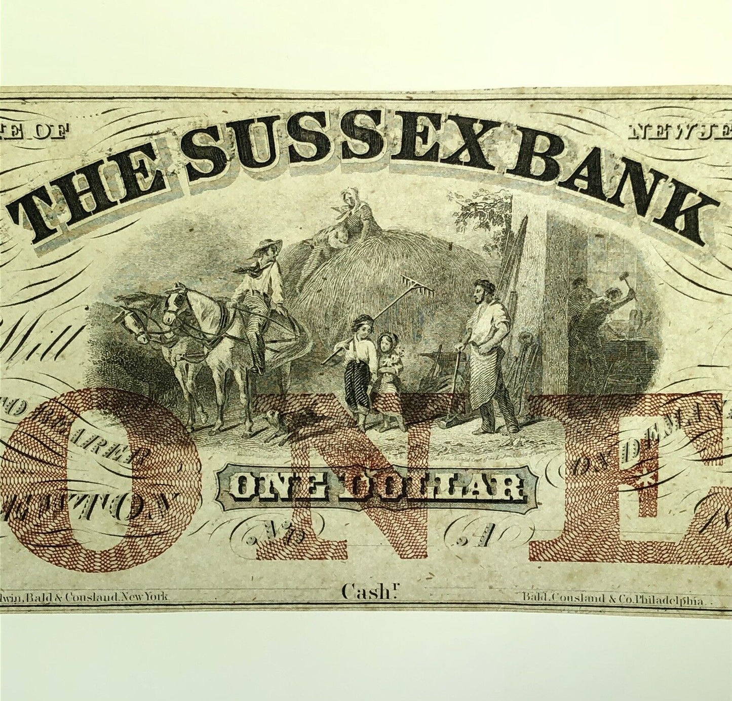 1850 $1 The Sussex Bank Newton New Jersey Obsolete Remainder Currency Note