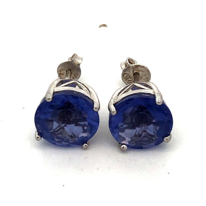 Designer TGGC 925 Sterling Silver Round Blue Tanzanite Solitaire Stud Earrings