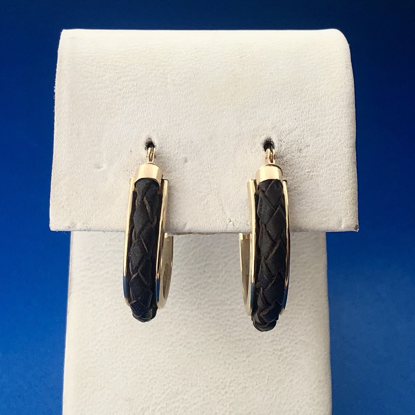 Jacmel JCM 14k Yellow Gold Braided Leather Rawhide Hoop Earrings