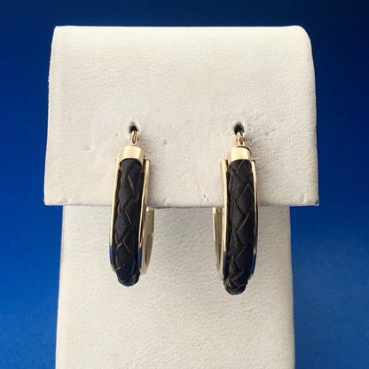Jacmel JCM 14k Yellow Gold Braided Leather Rawhide Hoop Earrings