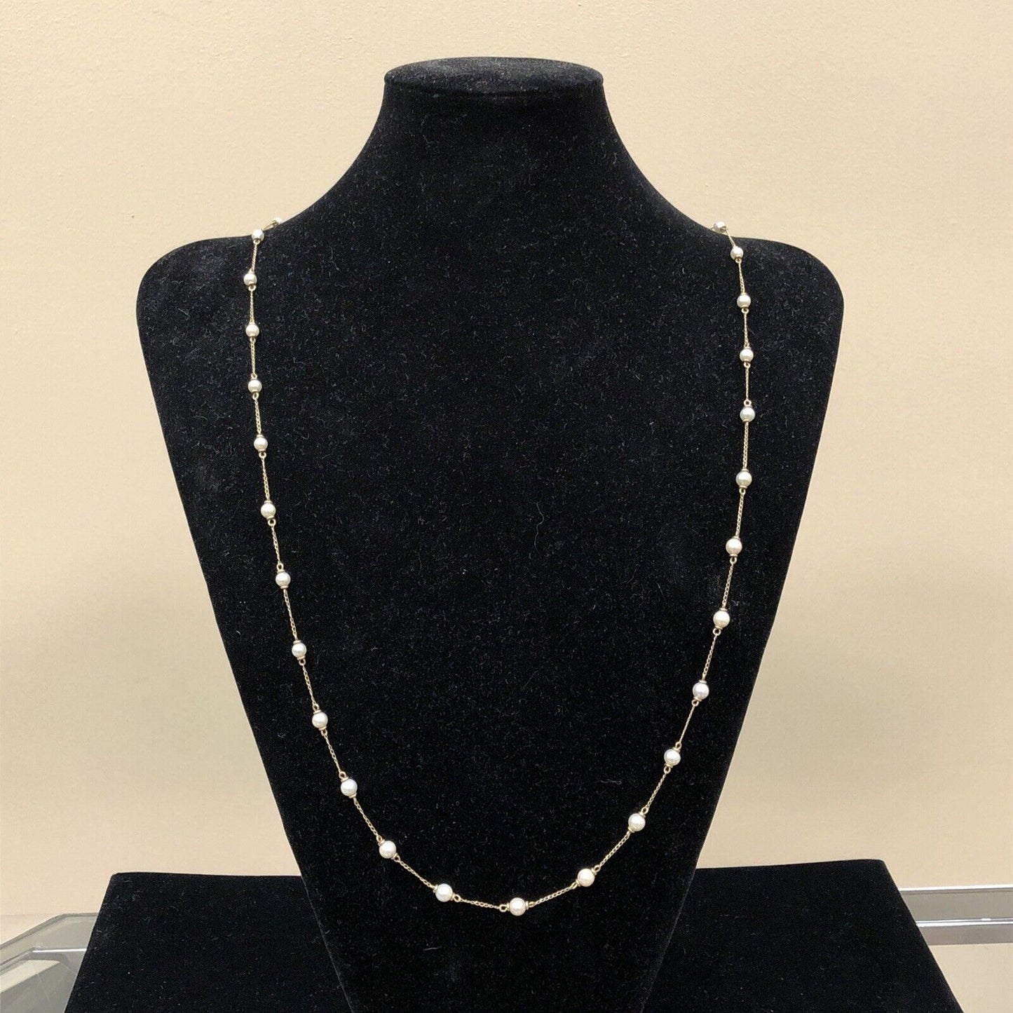 Gorgeous 14k Yellow Gold 5.35mm White Pearl 32" Oval Link Chain Necklace