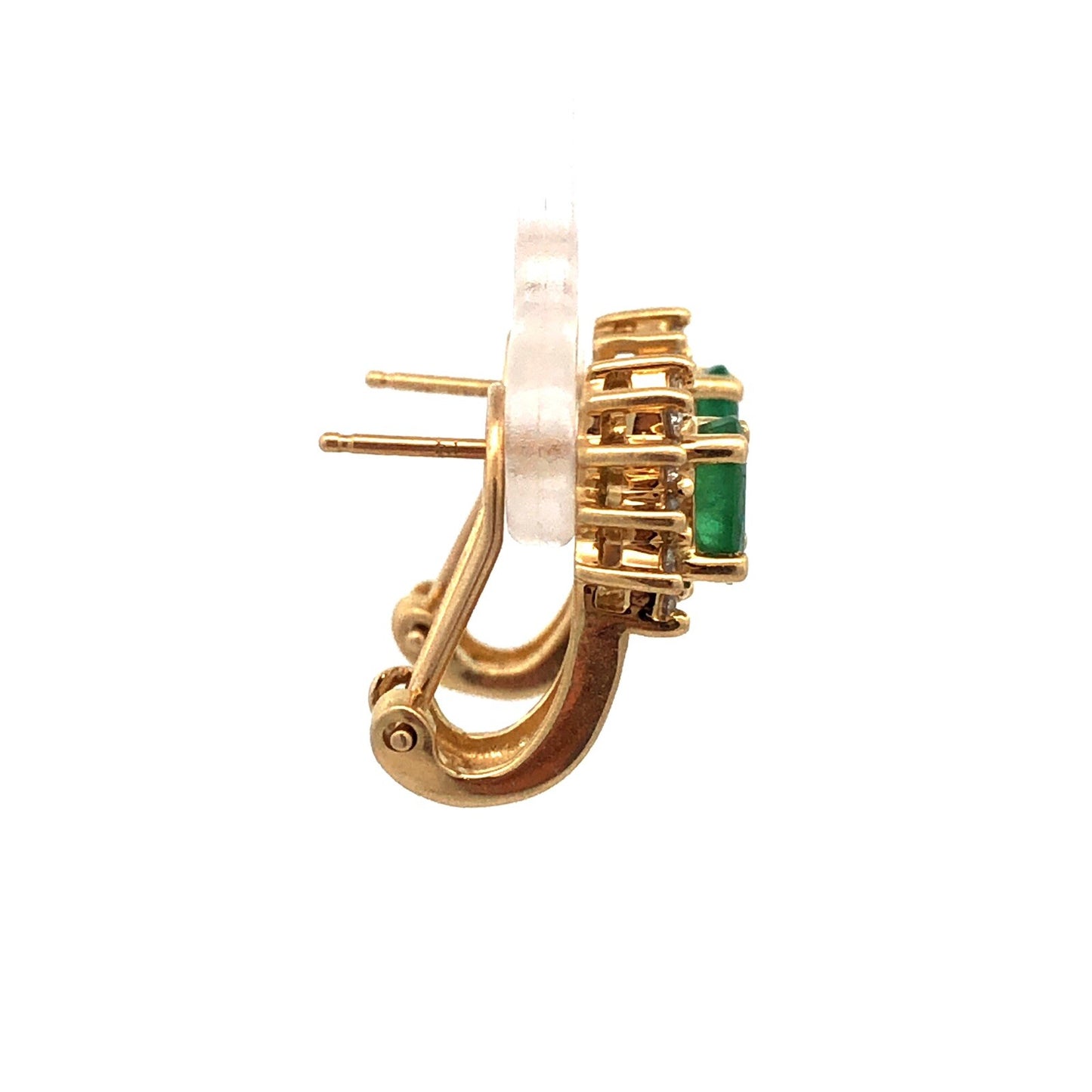 14K Yellow Gold Designer Oval Emerald Diamond Halo Drop Stud Earrings