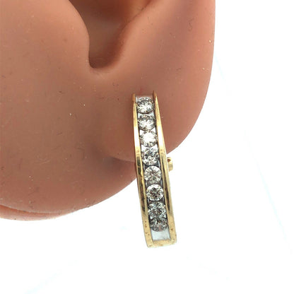 Stunning 10K Yellow Gold Diamond Elongated Bridal Wedding Hoop Earrings