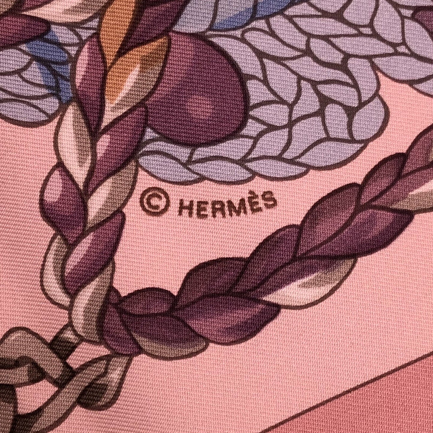 Hermes Carre 90 Silk Le Timbalier Twill Violet Rose Pink Neckerchief Scarf