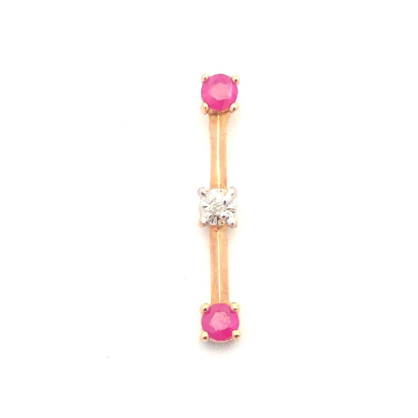 Gorgeous 14k Yellow Gold Round Pink Ruby Diamond Pendant