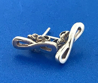 Designer 925 Sterling Silver Infinity Ribbon Figure Eight Stud Earrings