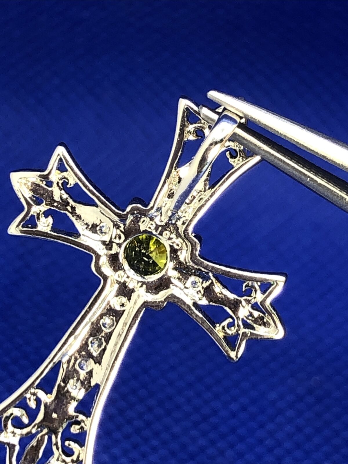 Designer DBI Green White Cubic Zirconia Sterling Silver Cross Statement Pendant