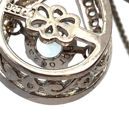 Designer 925 Sterling Silver Diamond and Blue Tourmaline Pendant Necklace