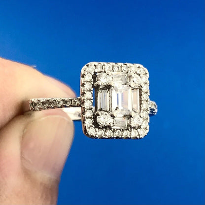 Stunning 925 Sterling Silver Cubic Zirconia CZ Halo Cluster Engagement Ring