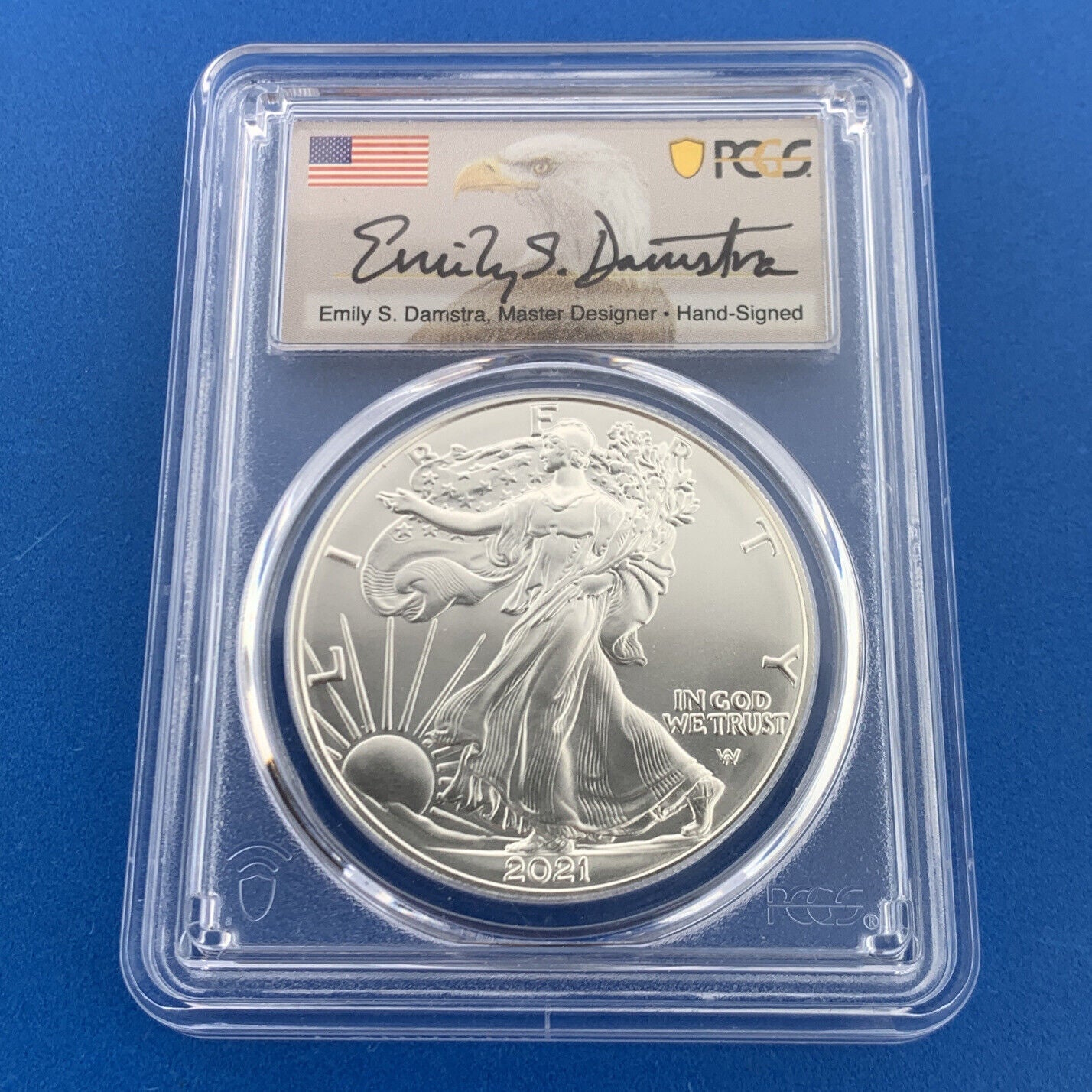 2021 Silver Eagle 999 Fine Silver PCGS MS 70 Type 2 First Strike Emily Damastra