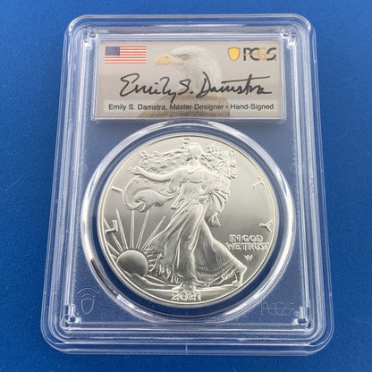 2021 Silver Eagle 999 Fine Silver PCGS MS 70 Type 2 First Strike Emily Damastra