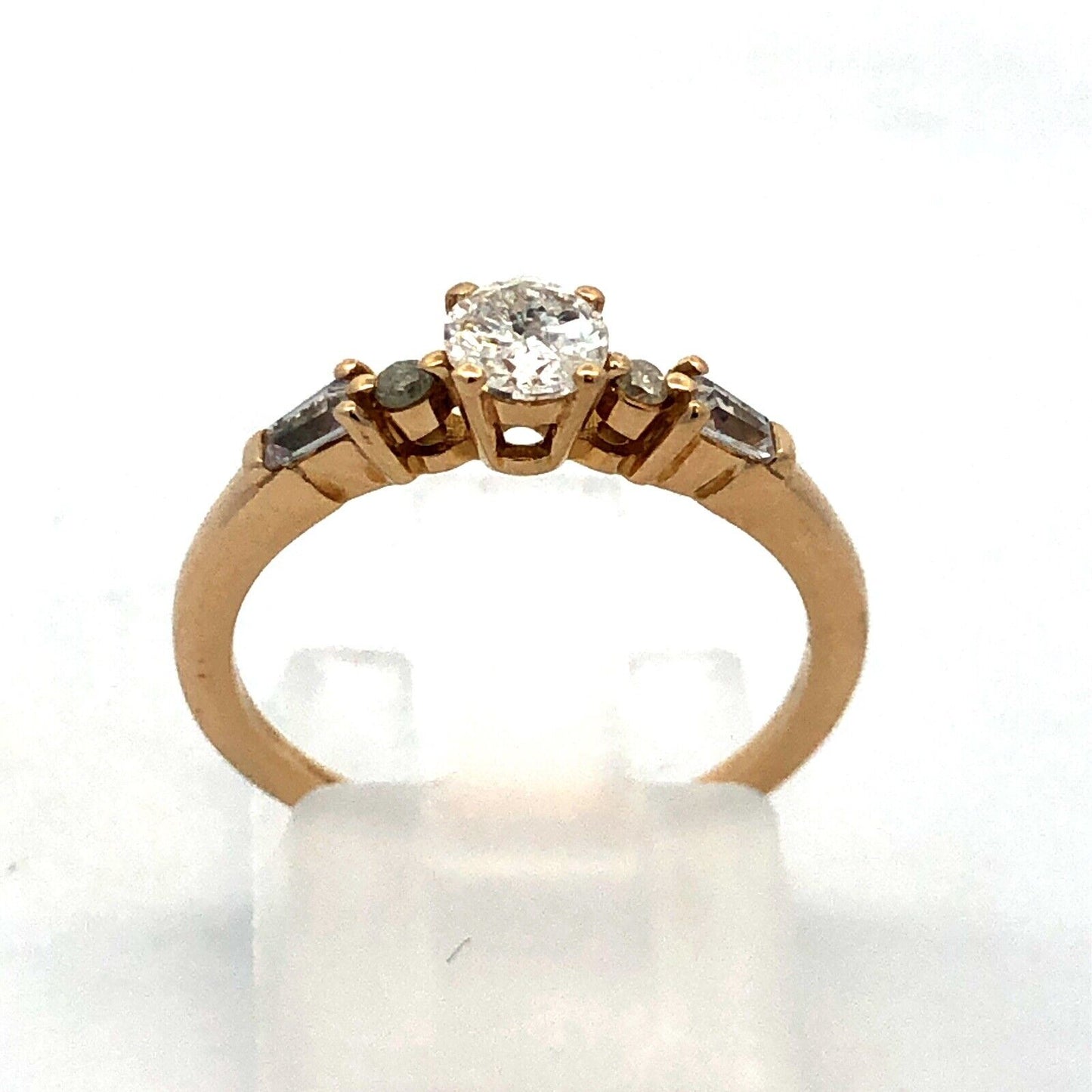 10K Yellow Gold Round Diamond Baguette Promise Engagement Ring