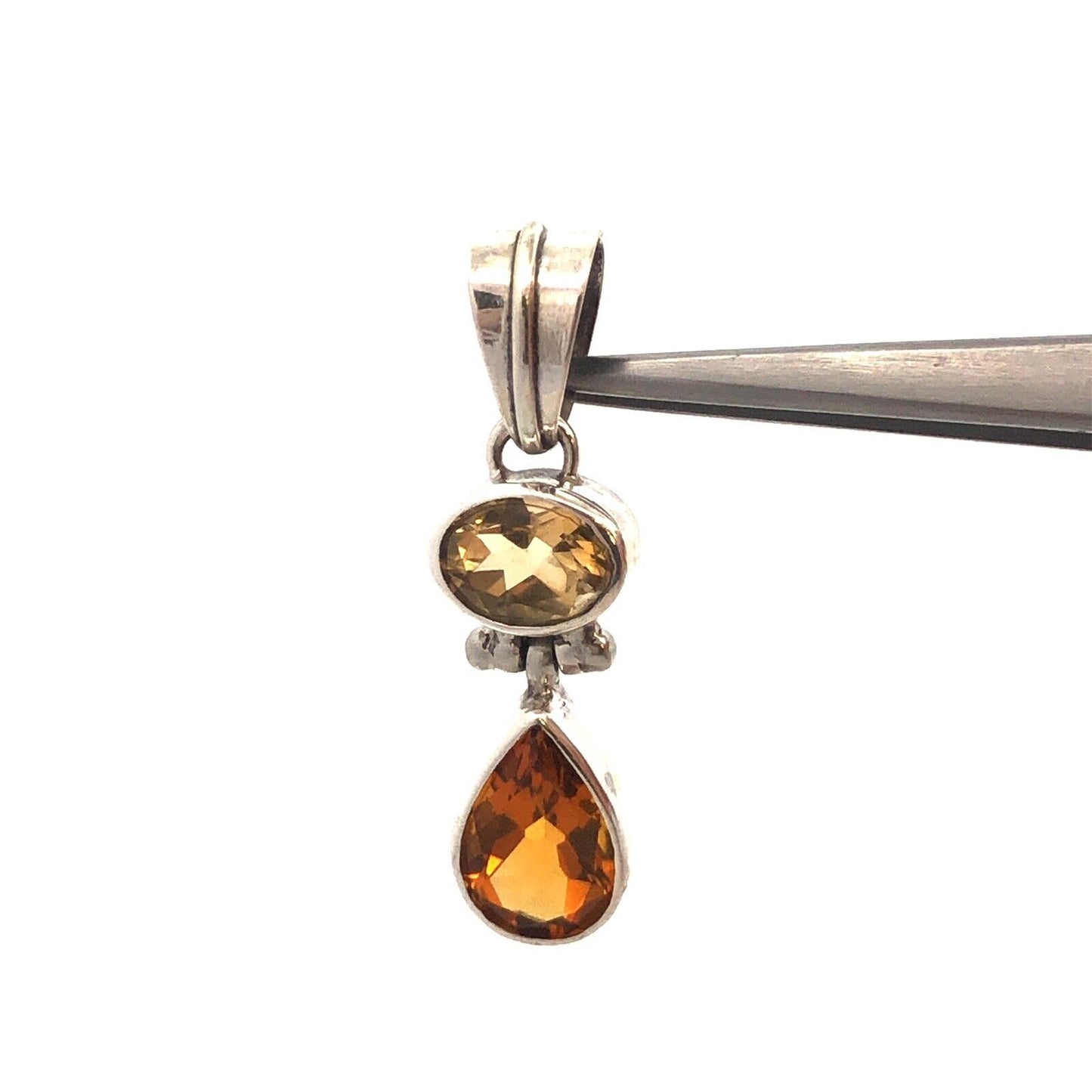 925 Sterling Silver Citrine Prasiolite Drop Dangle Statement Pendant