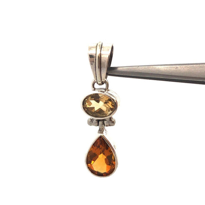 925 Sterling Silver Citrine Prasiolite Drop Dangle Statement Pendant
