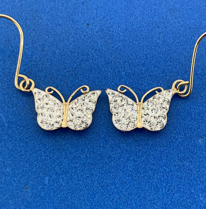 Jacmel Mauritius 925 Sterling Silver Vermeil Crystal Butterfly Dangle Earrings