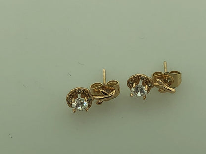 Vintage Costume Gold Toned Cubic Zirconia CZ Flower Drop Stud Earrings