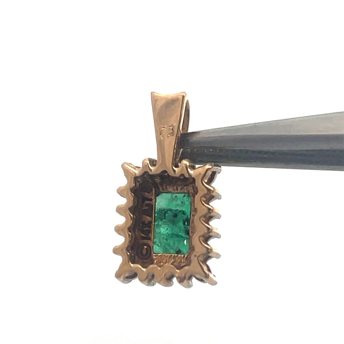 Designer 14K Yellow Gold Emerald Cut Emerald Diamond Accent Pendant