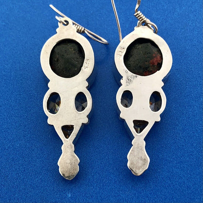 Sterling Silver 925 Orange Quartz Topaz Druzy Geode Statement Dangle Earrings