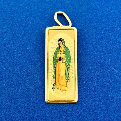 Estate Designer JTS 10K Yellow Gold Painted Mary Madonna Religious Charm Pendant