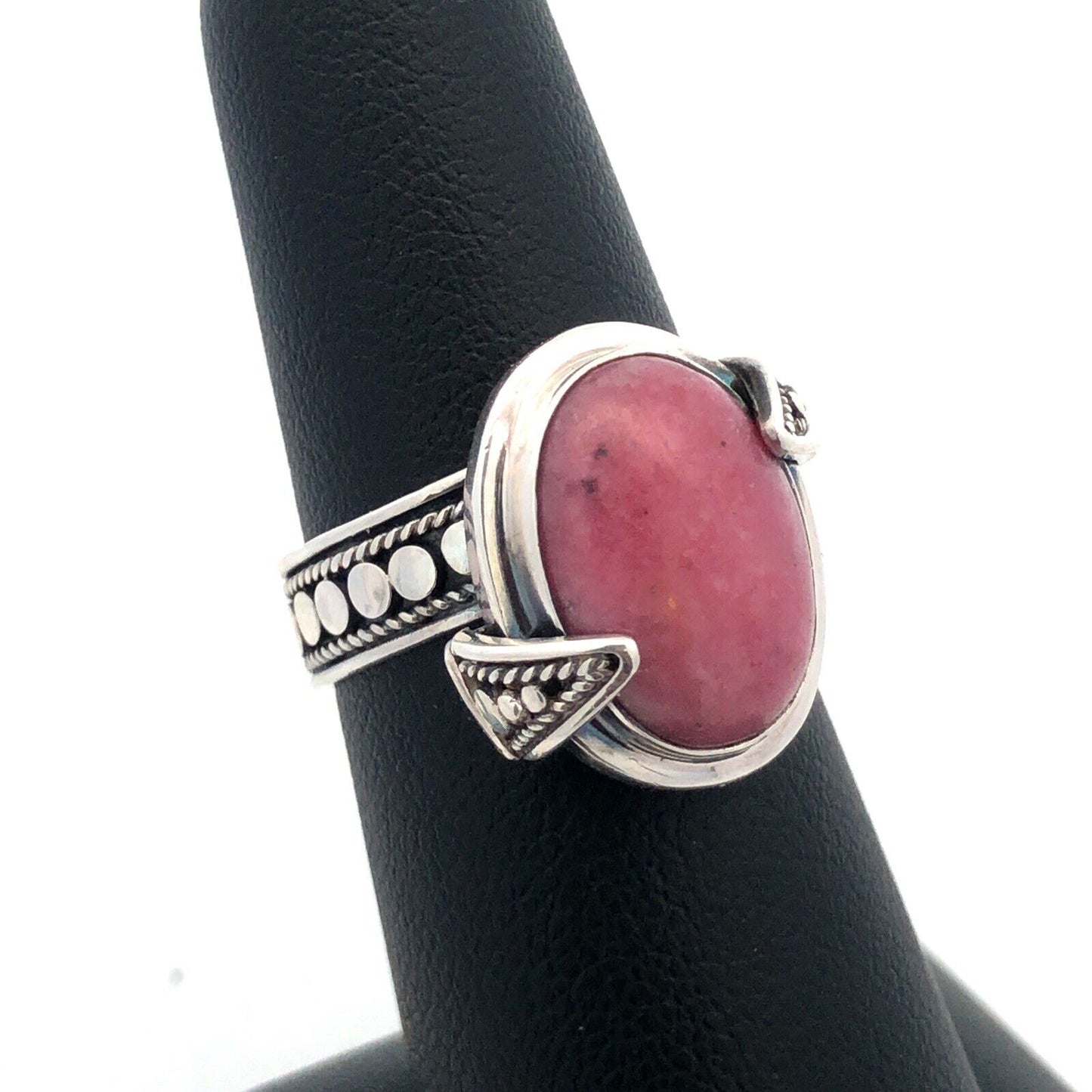 Designer BA Suarti 925 Sterling Silver Oval Pink Jasper Cabochon Solitaire Ring