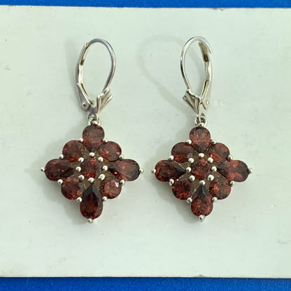 Designer 925 Sterling Silver Round & Pear Shaped Garnet Drop Leverback Earrings