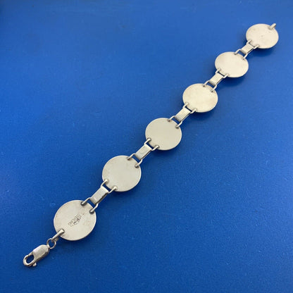 Vintage TSM 925 Sterling Silver Ethnic Animals Native Round Panel Bracelet