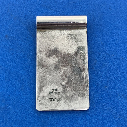 Designer Signed 925 Sterling Silver 14K Yellow Gold Pi Symbol Modernist Pendant