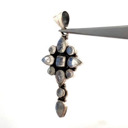 Vintage 925 Sterling Silver Pear Round Moonstone Cabochon Cross Pendant