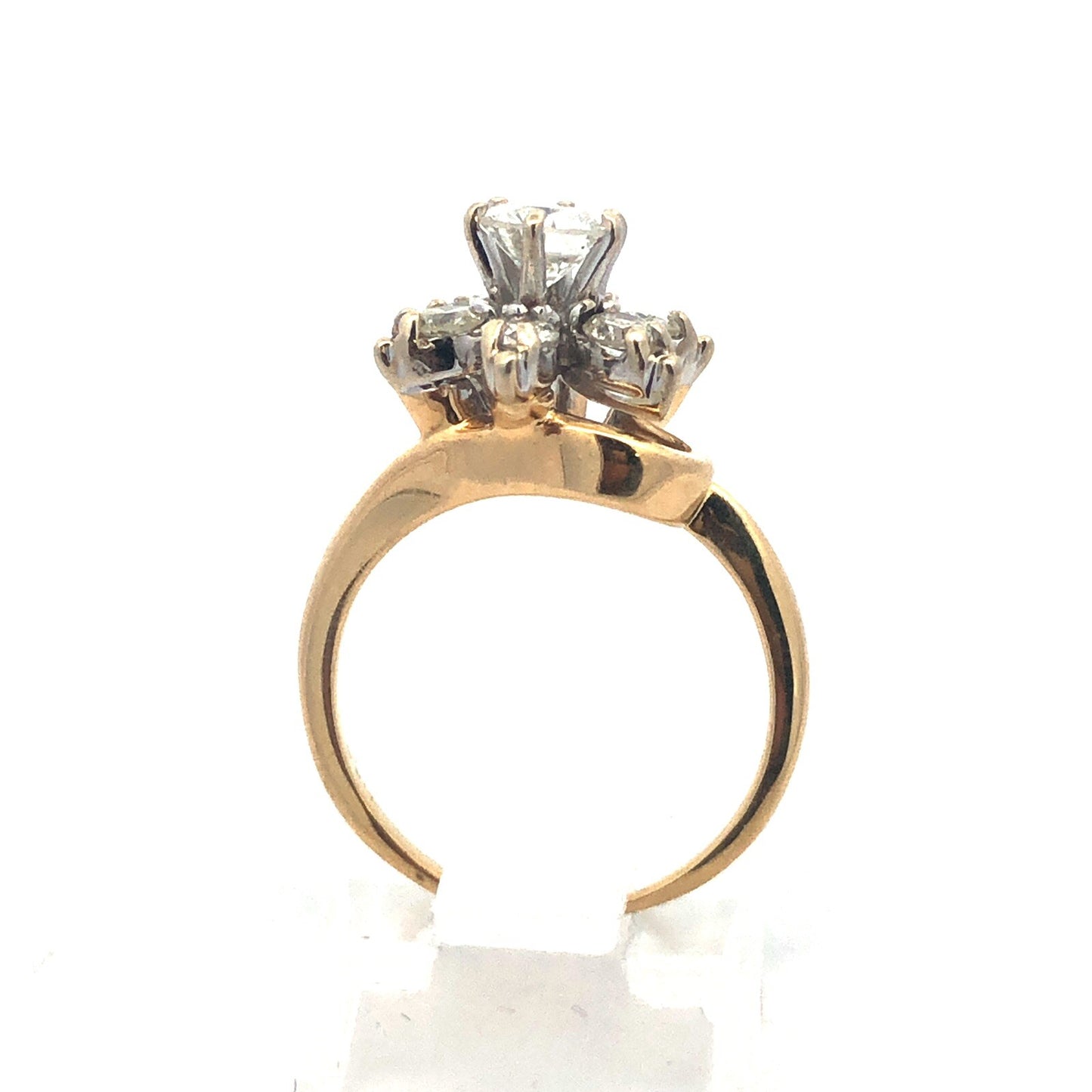 Vintage 14K Yellow Gold Diamond Flower Cluster Engagement Cocktail Ring