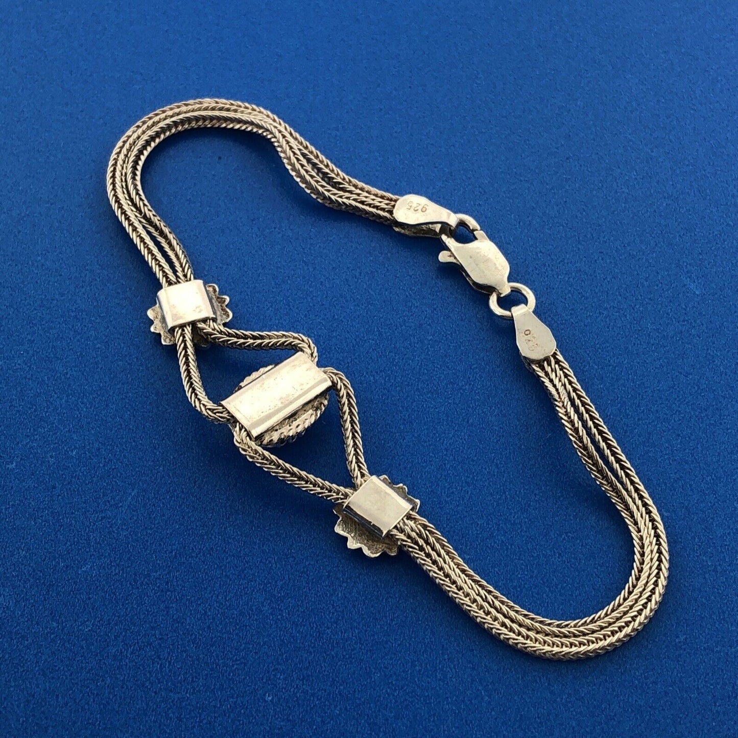 Art Deco Style 925 Sterling Silver Black Onyx Enamel Double Strand Bracelet