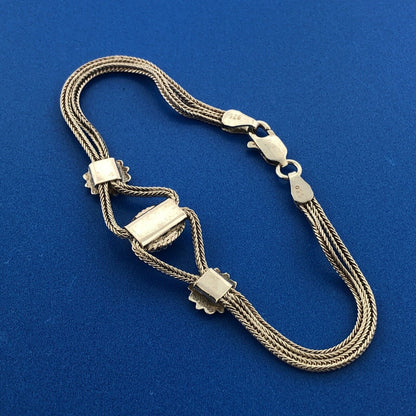 Art Deco Style 925 Sterling Silver Black Onyx Enamel Double Strand Bracelet