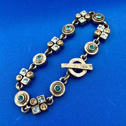 Designer M4M Silver Tone Blue Brown Swarvoski Crystal X O Toggle Bracelet