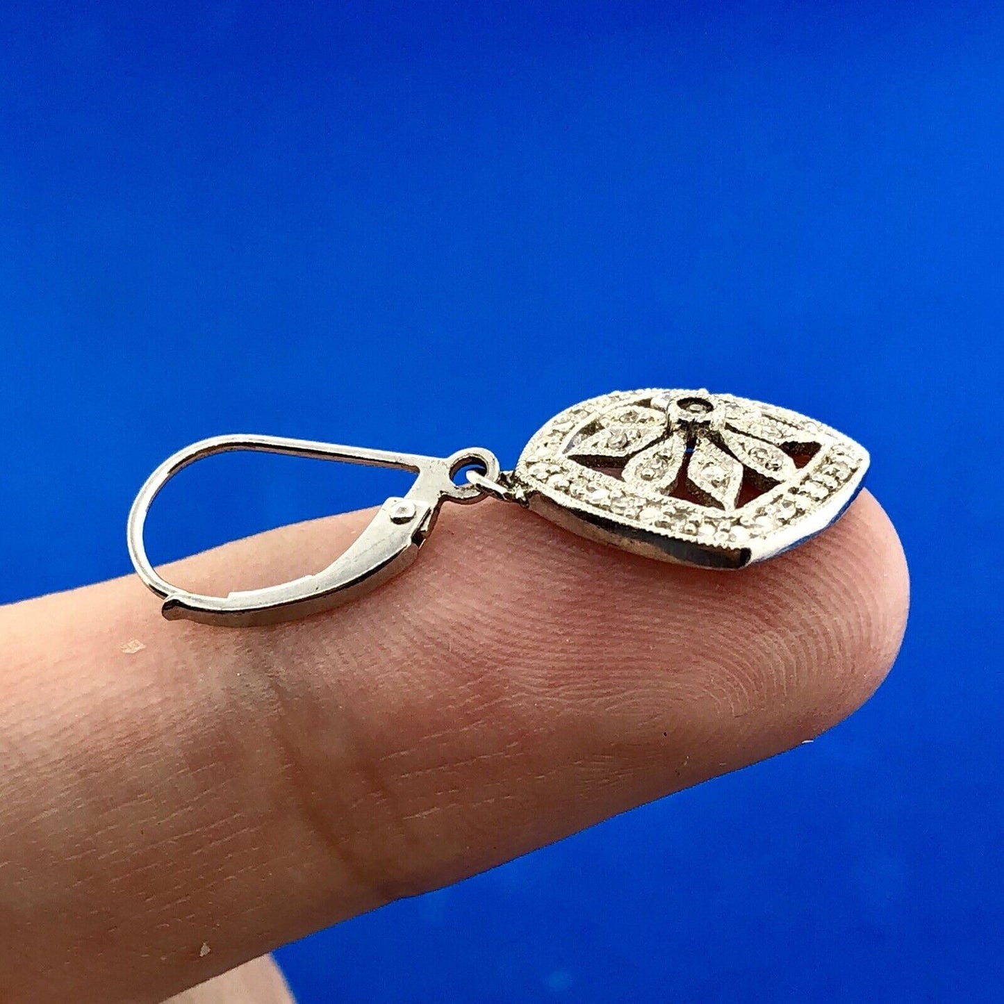 Designer Sterling Silver 925 Diamond Snowflake Flower Cluster Dangle Earrings